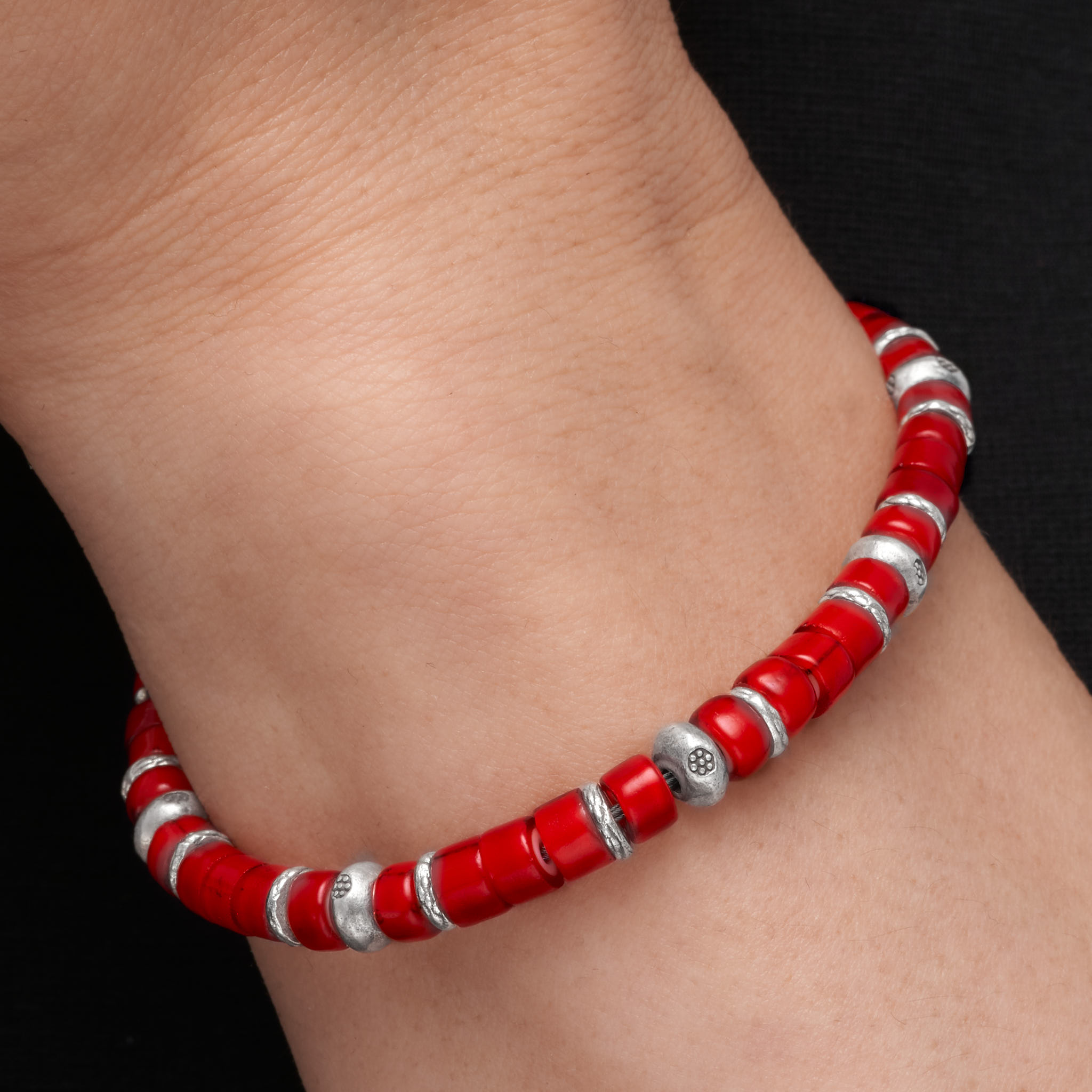 カレン 族 シルバー ナガ族 先祖伝来 ホワイトハート ビーズ 赤