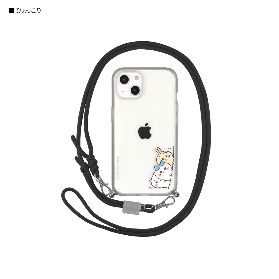 ちいかわ iPhone 14 13 ケース ショルダー ストラップ ハチワレ うさぎ ひょっこり ラッコ 総柄 キャラクター グッズ クリア 透明｜cross-road｜02