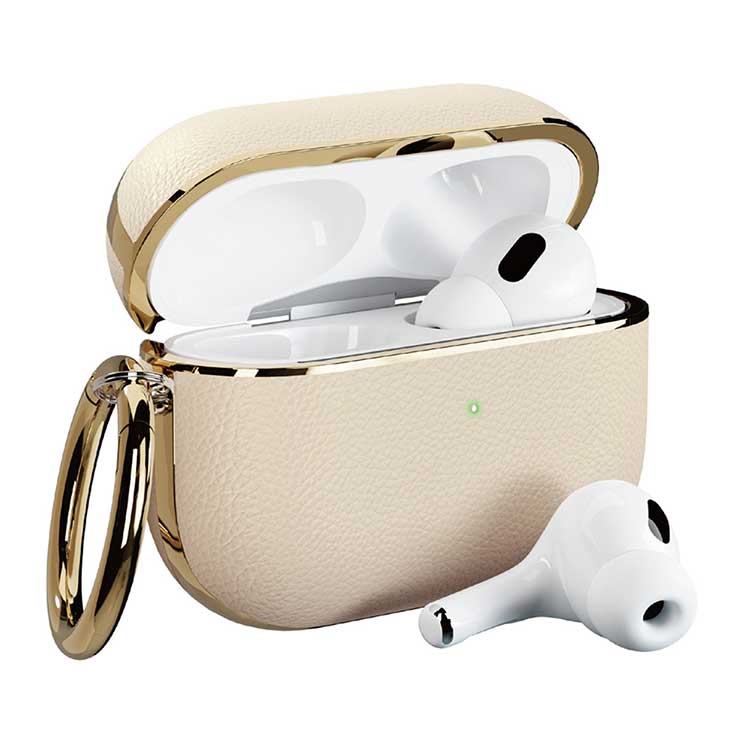PGA AirPods Pro ケース レザー PU ブラック ベージュ カーボン調