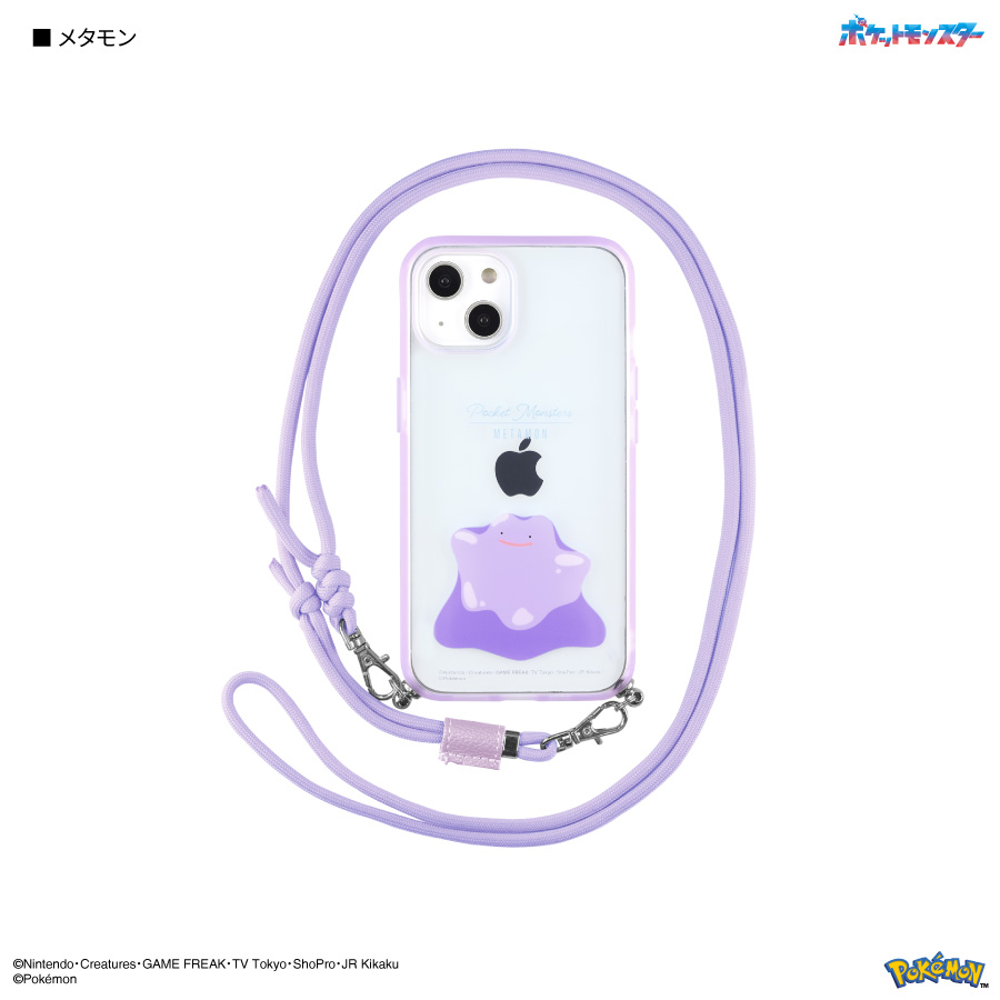 ポケモン iPhone 14 13 ケース ショルダー ストラップ ピカチュウ メタモン ゲンガー ポッチャマ ニンフィア キャラクター グッズ