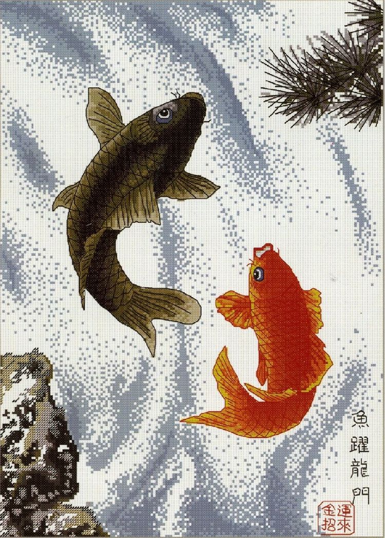 クロスステッチ刺繍キット鯉滝登りＣＳＡ-510 生地に図案印刷 