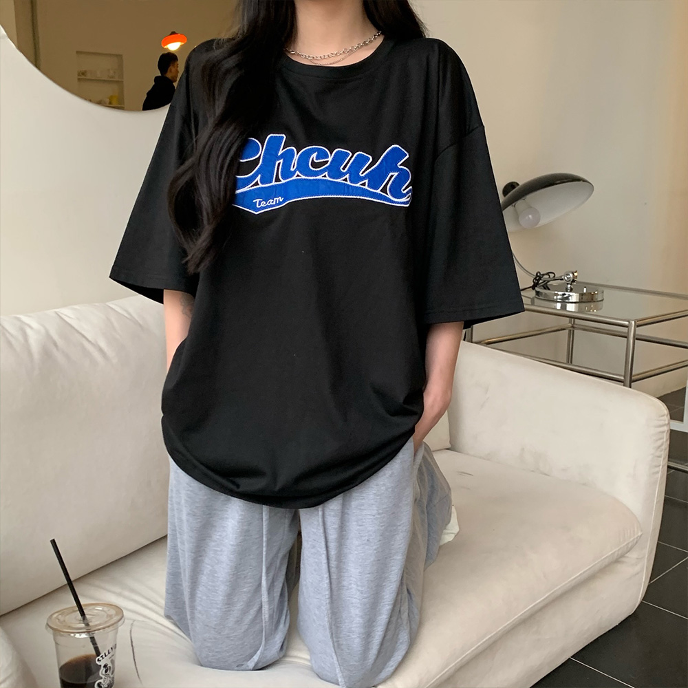 Tシャツ 韓国風ビッグシルエット カレッジロゴ ファッション t