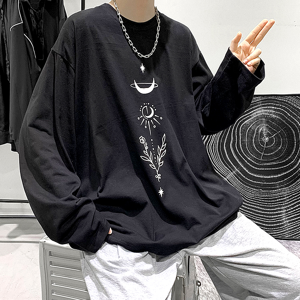 ビッグシルエット タトゥーデザイン プリントTシャツ ロンT 長袖