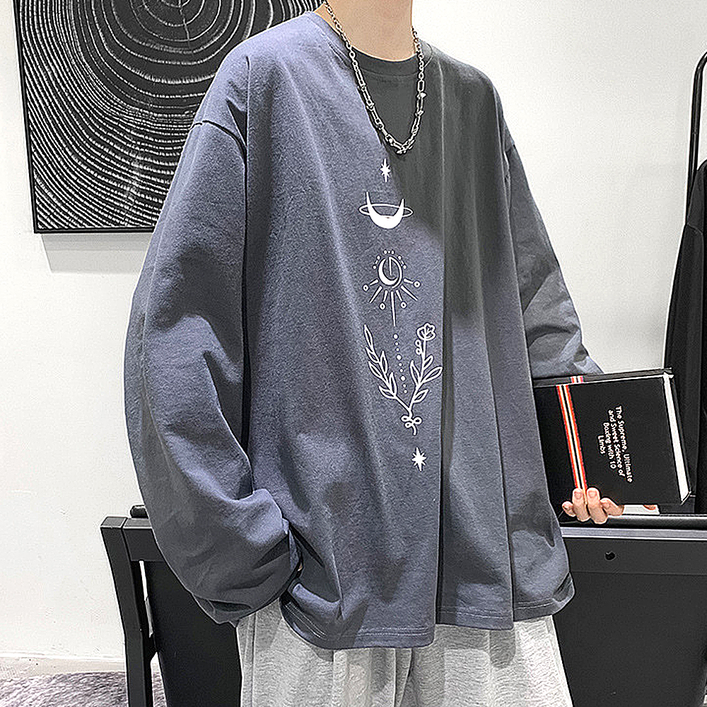 ビッグシルエット タトゥーデザイン プリントTシャツ ロンT 長袖
