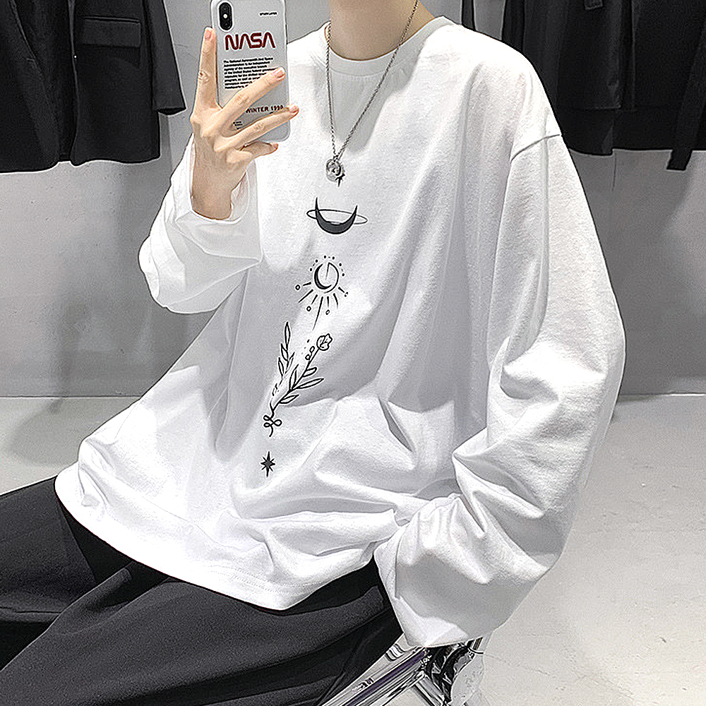 ビッグシルエット タトゥーデザイン プリントTシャツ ロンT 長袖