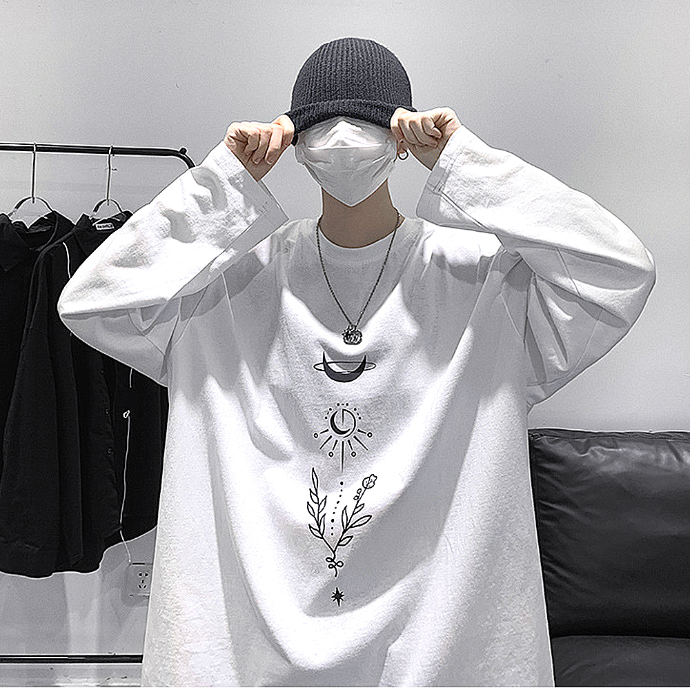 ビッグシルエット タトゥーデザイン プリントTシャツ ロンT 長袖