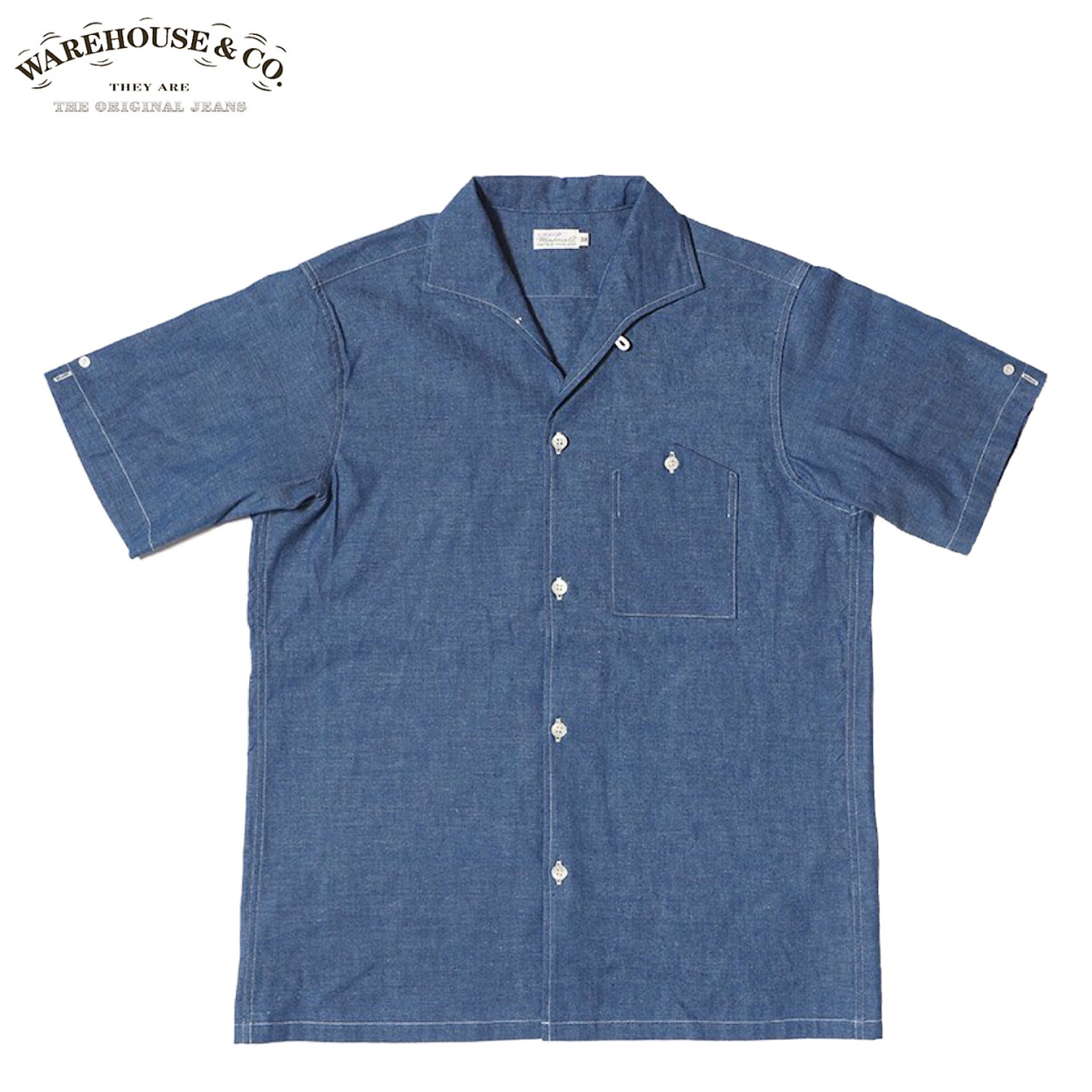 WAREHOUSE Lot.3091 SHORT SLEEVE OPEN COLLAR SHIRTS “HEATHER CHAMBRAY”｜crossover-co｜02