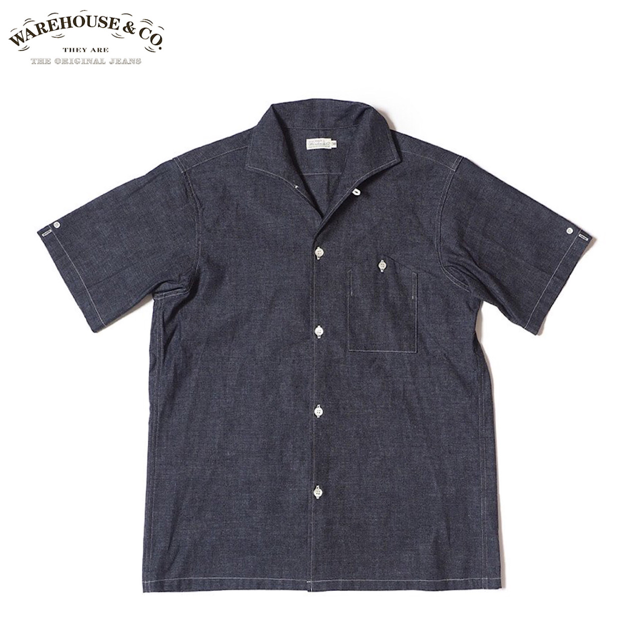 WAREHOUSE Lot.3091 SHORT SLEEVE OPEN COLLAR SHIRTS “HEATHER CHAMBRAY”｜crossover-co｜03