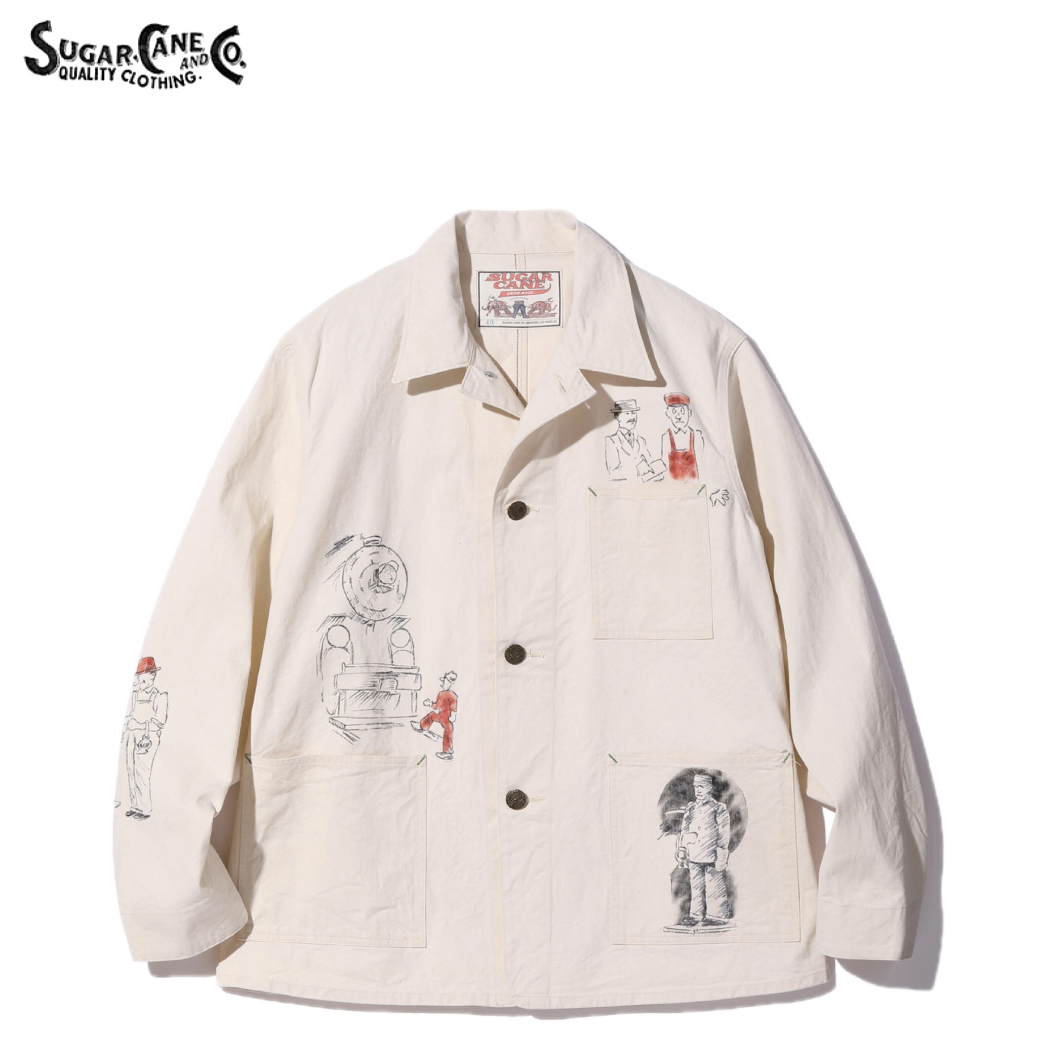 【美品】Sugar Cane カバーオール アイボリー・ネイビー SUGAR CANE メンズカバーオール（サイズ（S/M/L）：M）｜コート