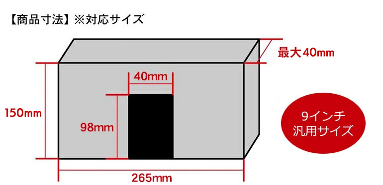 商品寸法 対応サイズイラスト W265×H150×D40