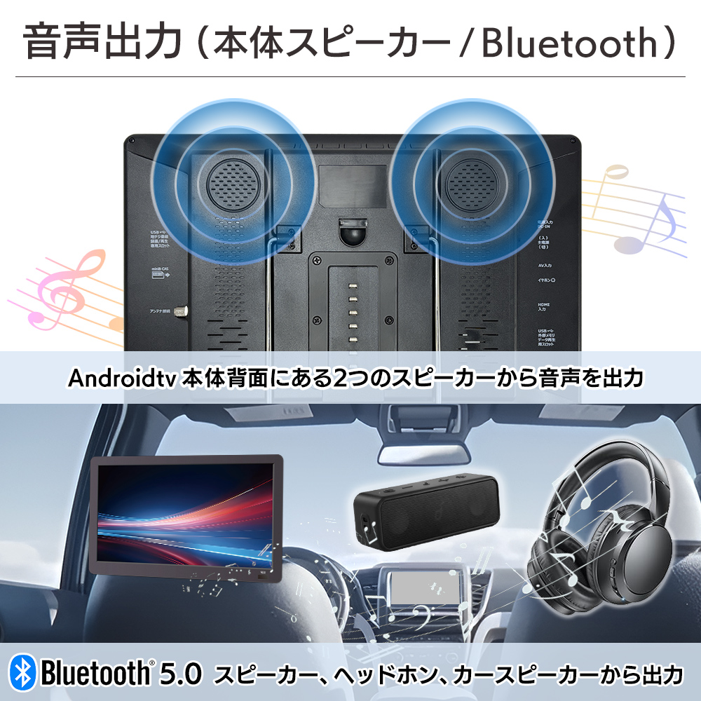 音声出力は本体スピーカーとBluetoothで接続したスピーカーやヘッドフォンなどから