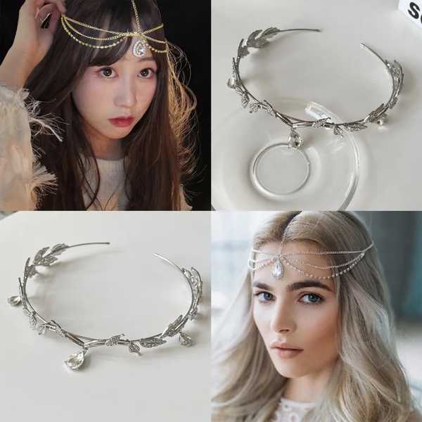ミナペルホネン⚫︎ヘッドドレス⚫︎stone beads⚫︎ヘアバンド⚫︎ヘアアクセ マルチラインストーンフリンジ付きヘッドチェーン 本体