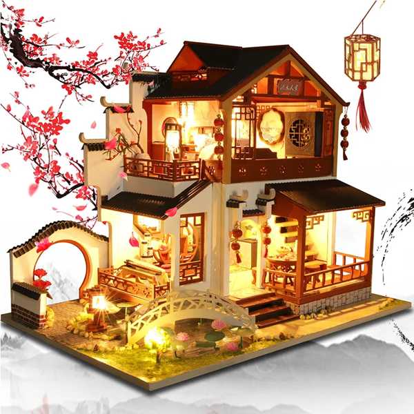Diy 木製ドールハウス中国町アーキテクチャドールハウスの
