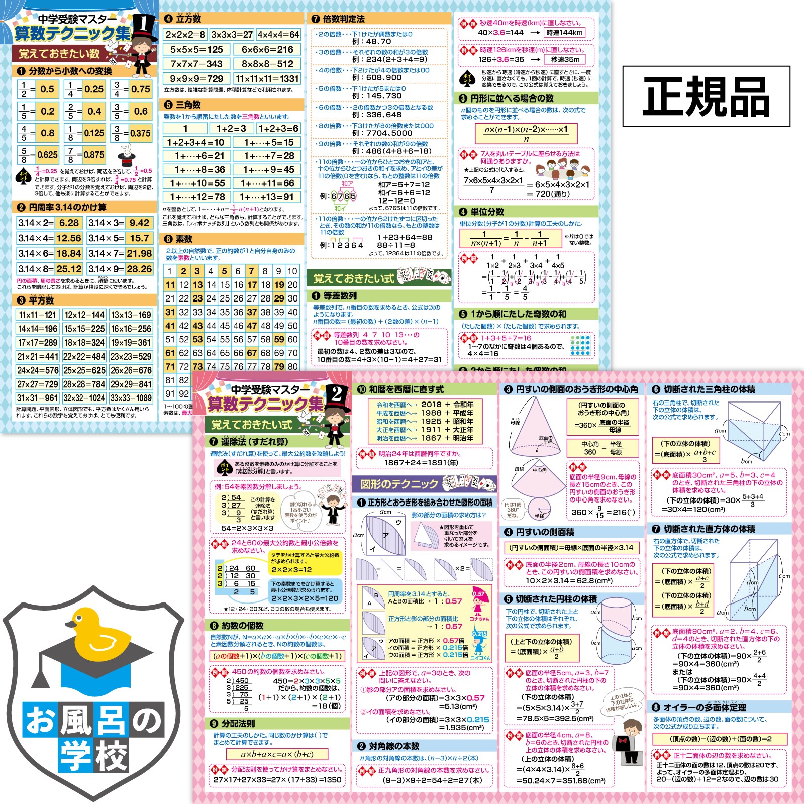 お風呂の学校 中学受験マスター算数テクニック集 お風呂ポスター2枚セット 日本製 B3サイズ 学習 知育 防水
