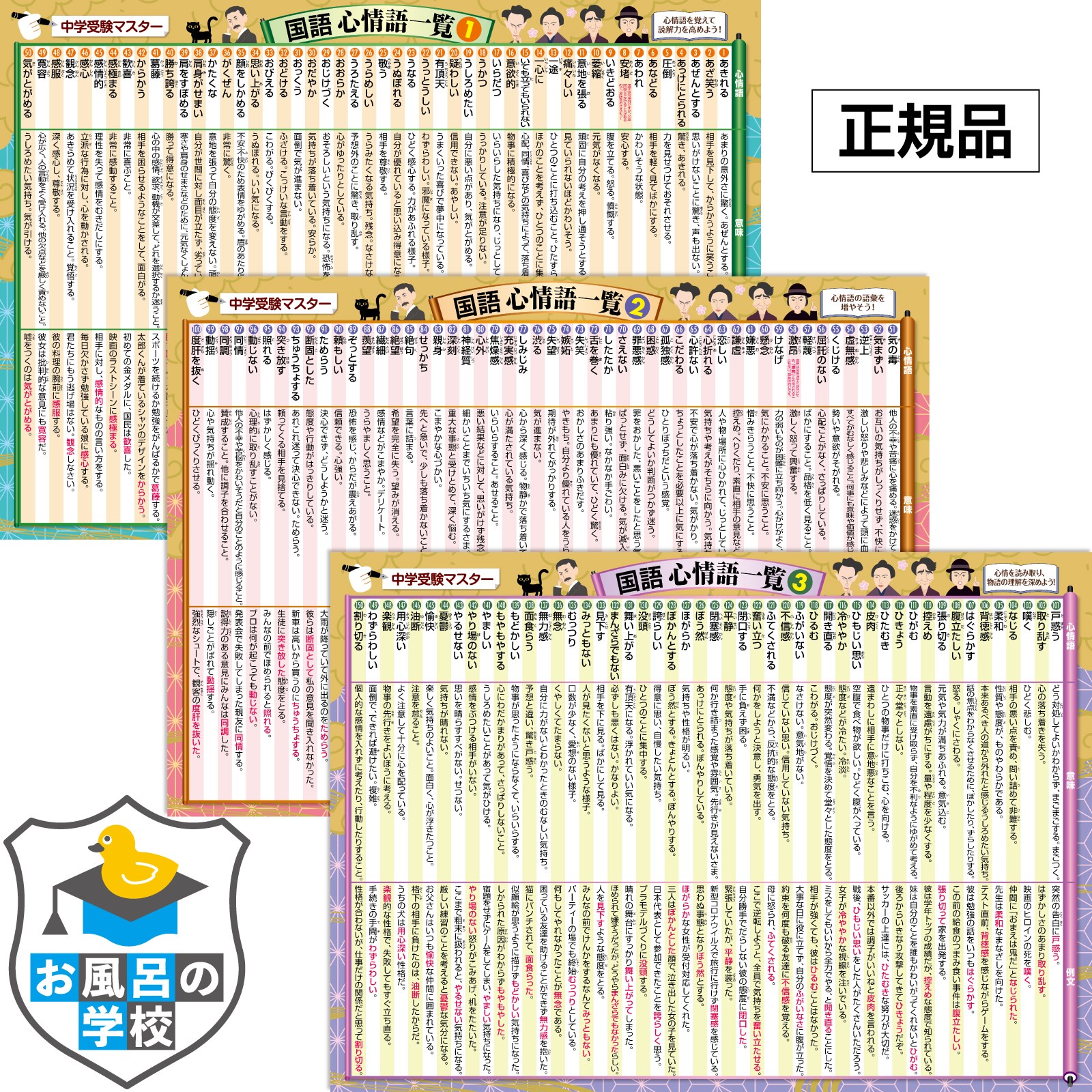 お風呂の学校 中学受験マスター国語心情語一覧 お風呂ポスター3枚セット 日本製 B3サイズ 国語 学習 知育 防水