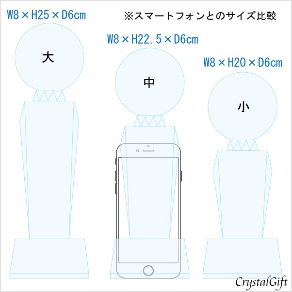 名入れ サンドブラスト彫刻  クリスタルトロフィー CR-7A サイズ大 スマホとのサイズ比較