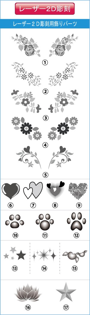 ２Dレーザー彫刻用飾りパーツ一覧