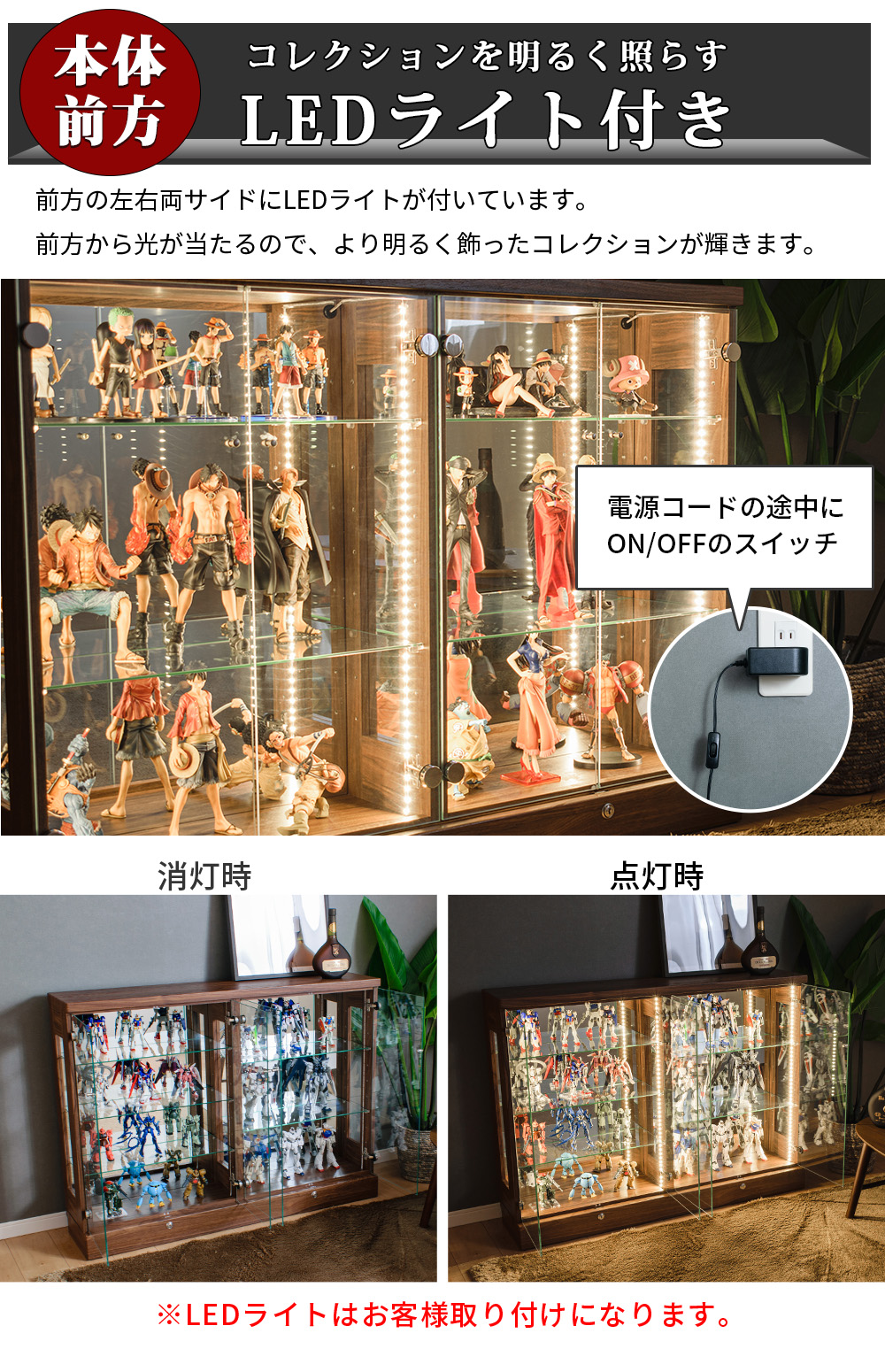 幅120cm コレクションケース ワイド 大型 大容量 led 鍵付き コレクションボード フィギュア ガンプラ トミカ お酒