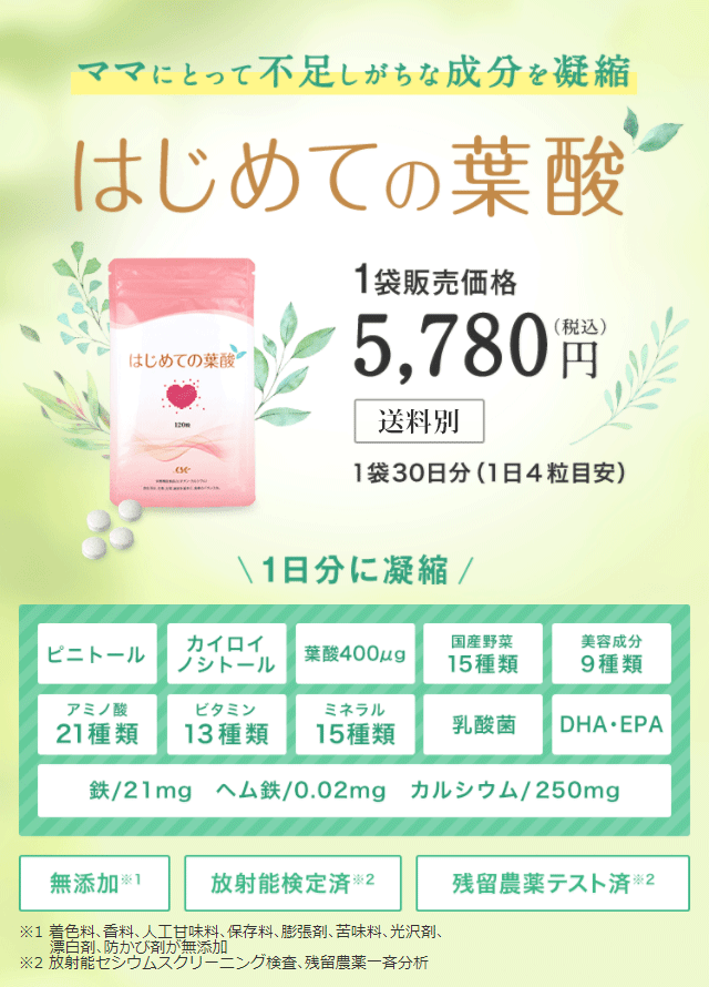 葉酸サプリ はじめての葉酸 3袋セット 無添加 栄養 美容75種 鉄分21mg カルシウム250mg 亜鉛 ヘム鉄 ピニトール 妊活 妊娠中 90日分 シーエスシーpaypayモール店 通販 Paypayモール