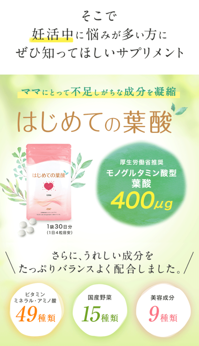 葉酸サプリ はじめての葉酸 3袋セット 無添加 栄養 美容75種 鉄分21mg カルシウム250mg 亜鉛 ヘム鉄 ピニトール 妊活 妊娠中 90日分 シーエスシーpaypayモール店 通販 Paypayモール