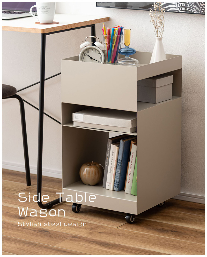 【希少】北欧スタイル　キャスターワゴン　サイドテーブル　ワゴンラック ワゴン キャスター付き 棚付き 収納 モダン アクセント 正方形 レトロ