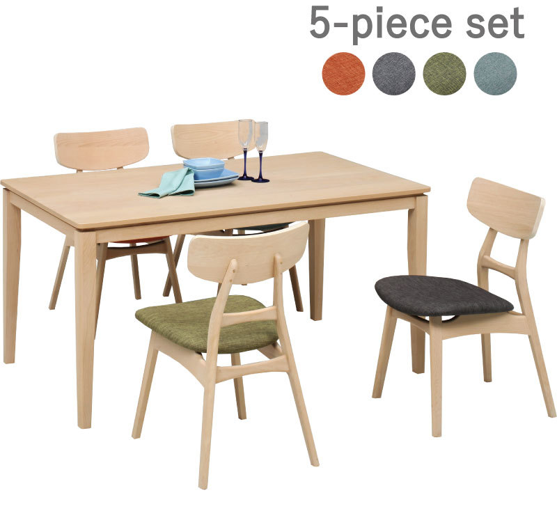 ダイニングテーブルセット 食卓セット 5点セット 4人掛け 食卓テーブル 幅140 シンプル おしゃれ 木製テーブル グレー ブルー グリーン オレンジ