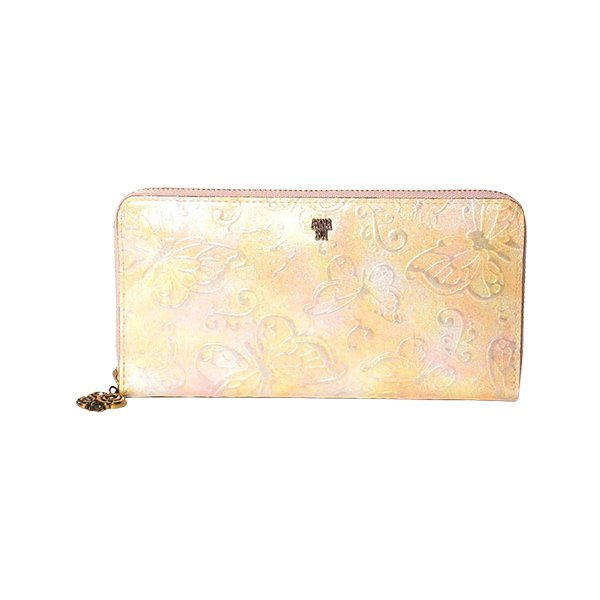 アナスイ 財布 レディース 長財布 ANNA SUI ブランド ファスナー長財布 本皮 レザー ピンク/ライトブルー パピヨン | ANNA SUI | 01