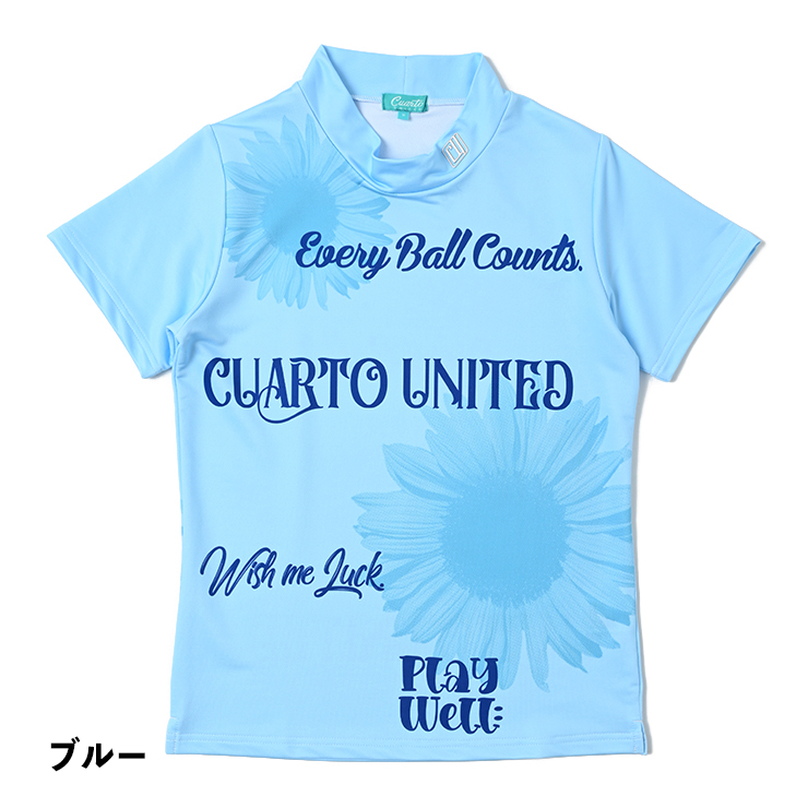 Cuarto UNITED モックネック 半袖カットソー ひまわり転写 レディース 