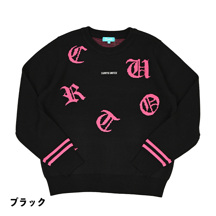 ニットトップス プルオーバー ゴシック調 ロゴジャガード レディース クアルトユナイテッド ゴルフウェア 24FW Cuarto UNITED ニット プルオーバー トップス ゴシック調 ロゴ
