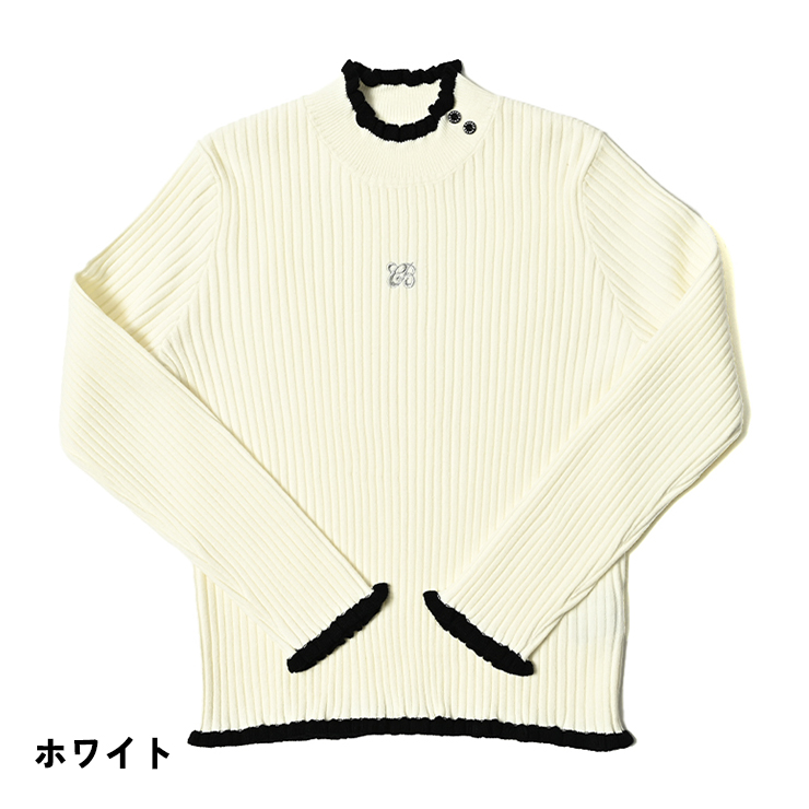 ニットトップス プルオーバー 配色フリルリブ ラメ刺繍ロゴ レディース クアルトユナイテッド ゴルフウェア セーター 25FW