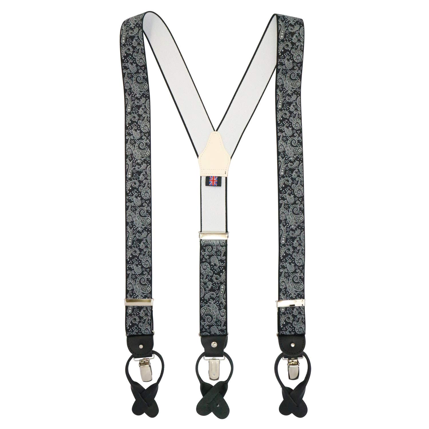 アルバートサーストン サスペンダー ペイズリー グレー ブラック