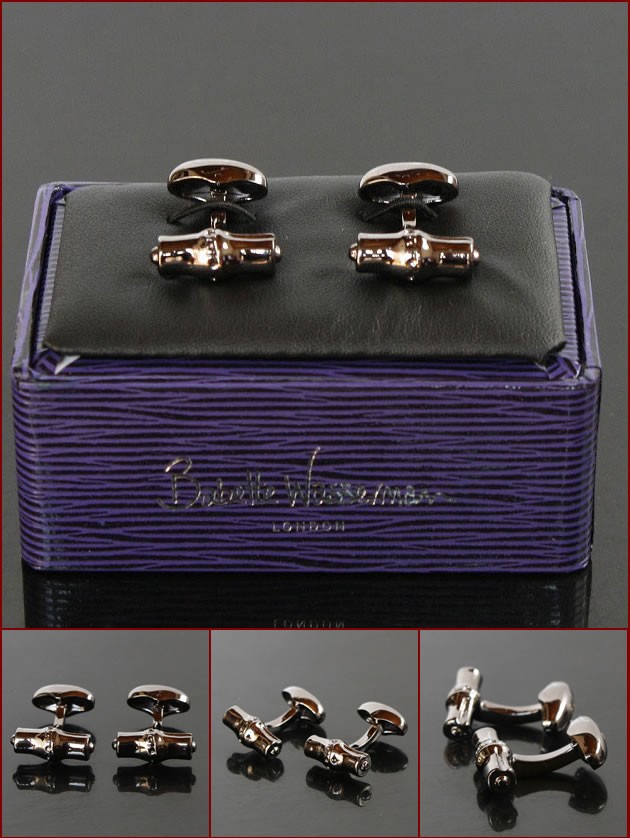 Babette Wasserman ブラックバンブーカフスボタン（カフリンクス
