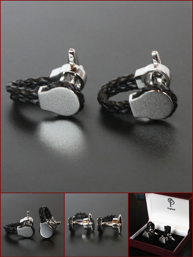 カフス エリザベスパーカー・ブラックツインレザーカフスボタン