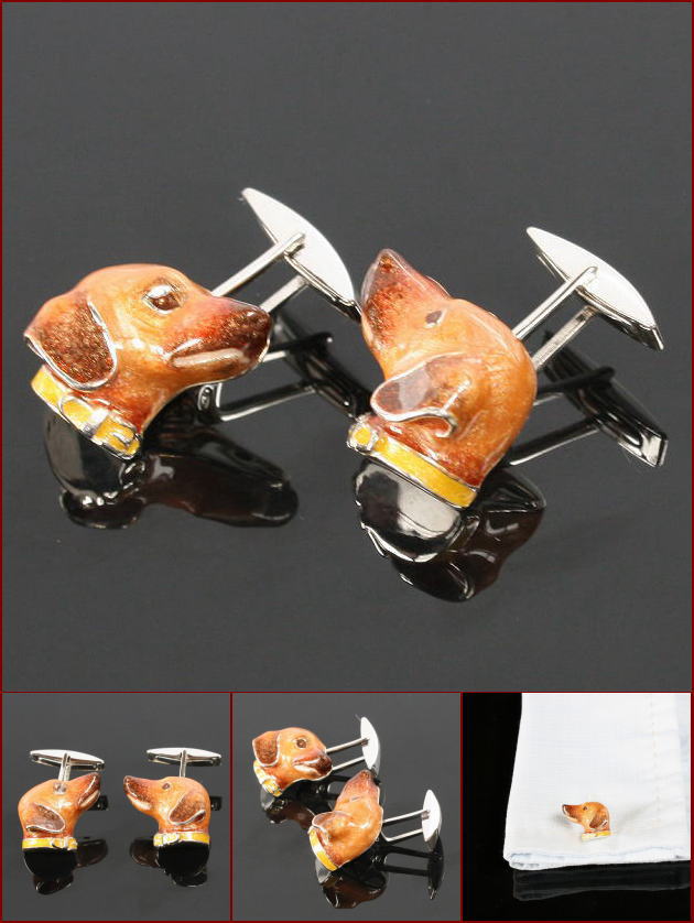 カフス カフスボタン SATURNO Italy ダックスフンド（ブラウン