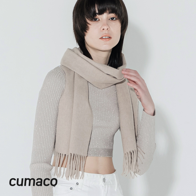 cumaco カシミヤ100 無地 マフラー ペールピンク ユニセックス