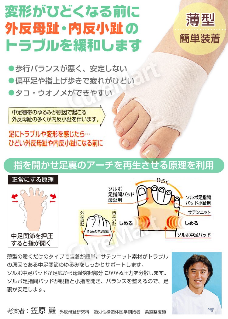 市場 ソルボ外反母趾 内反小趾サポーター 固定薄型
