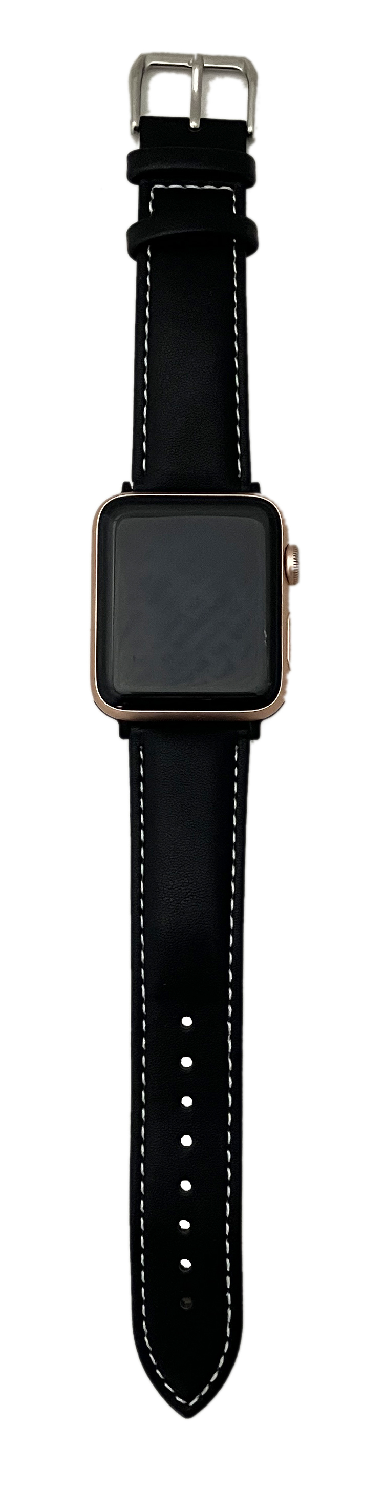 Apple Watch用 アップルウォッチ用 レザーベルト ブラックレザー ホワイトステッチ 革製 カスタム 腕時計 ギフト レディース メンズ 送料無料｜curicolle｜02
