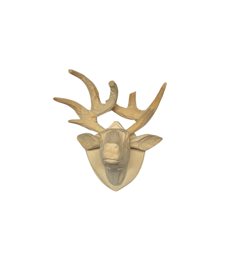 鹿のハンティングトロフィー 頭飾り 木彫り 壁掛け 置き物 木製