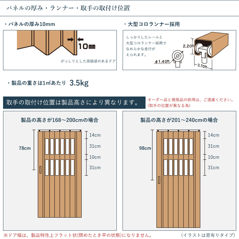 パネルドア フルネス【クレア 窓有り・窓無し】幅 86〜211cm×高さ 168