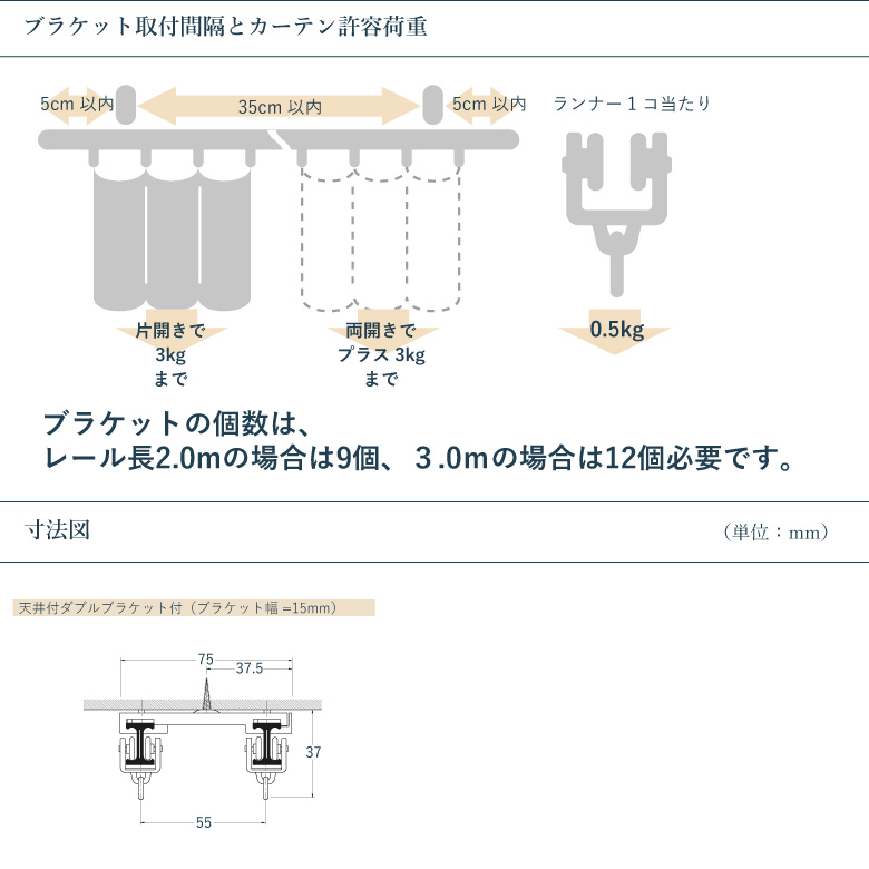 TOSO（トーソー） カーテンレール リフレ 天井付けダブルブラケット 1