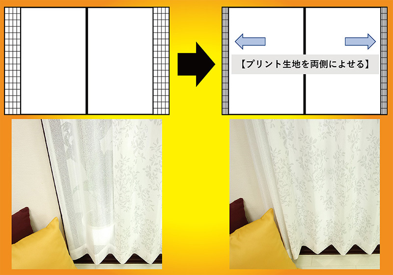レースカーテン 採光部を開閉して光や空気を取り込む多機能プリントレースカーテン