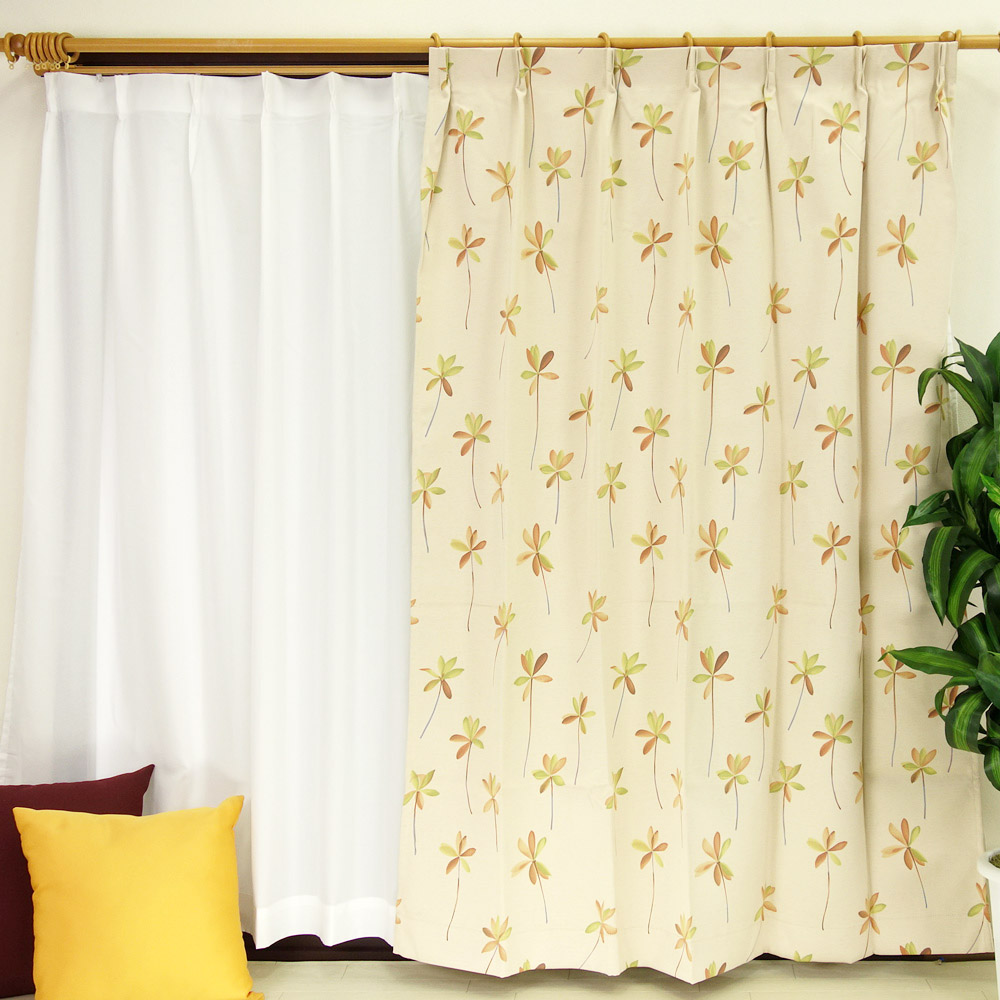 カーテン 1級遮光カーテン ベージュ グリーン イエロー 花柄 日本製 幅 