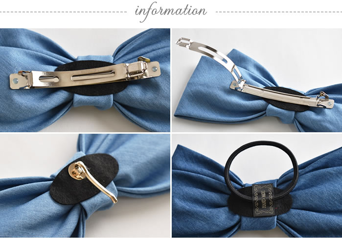 リボン バレッタ ポニーフック ゴム ヘアアクセサリー デニム