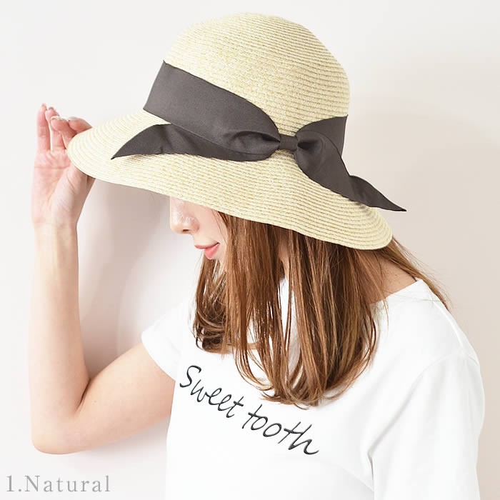 新品★ストロベリーフィールズ　サイズ調整可ストローハット　上品なリボンの夏帽子 新品☆ストロベリーフィールズ サイズ調整可ストローハット 上品