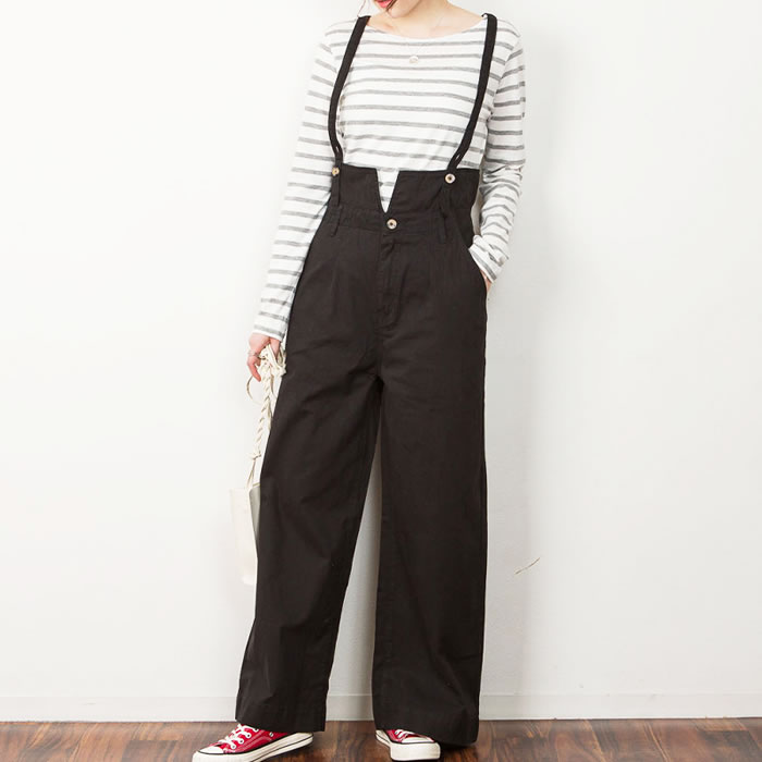 5営業日以内入荷) ワイドパンツ レディース サスペンダー ポケット 