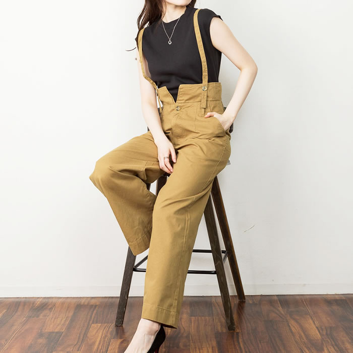 5営業日以内入荷) ワイドパンツ レディース サスペンダー ポケット 