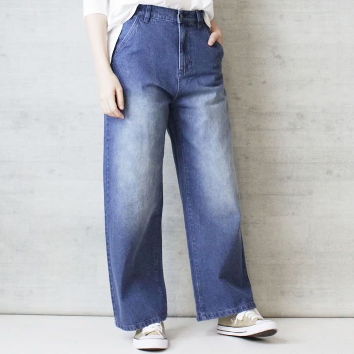 5営業日以内入荷) デニム ワイドパンツ レディース ストレート 大きい