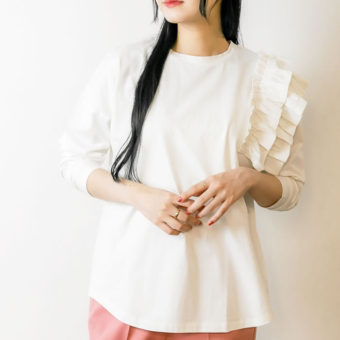 rina9000③３Ｌベージュ系*袖布帛切り替えトップスカットソーブラウス 5営業日以内入荷) トップス レディース きれいめ 長袖