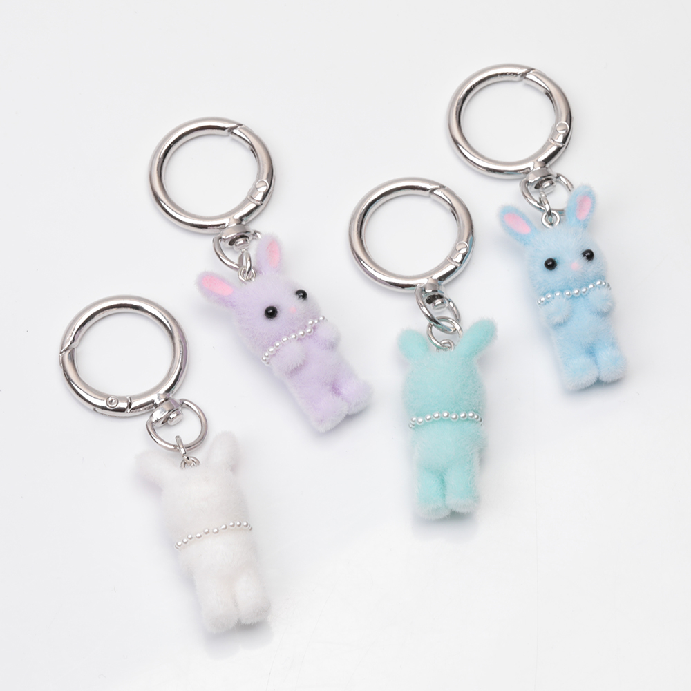キーホルダー ウサギ うさぎ 兎 キュート ネックレス付きフロッキー