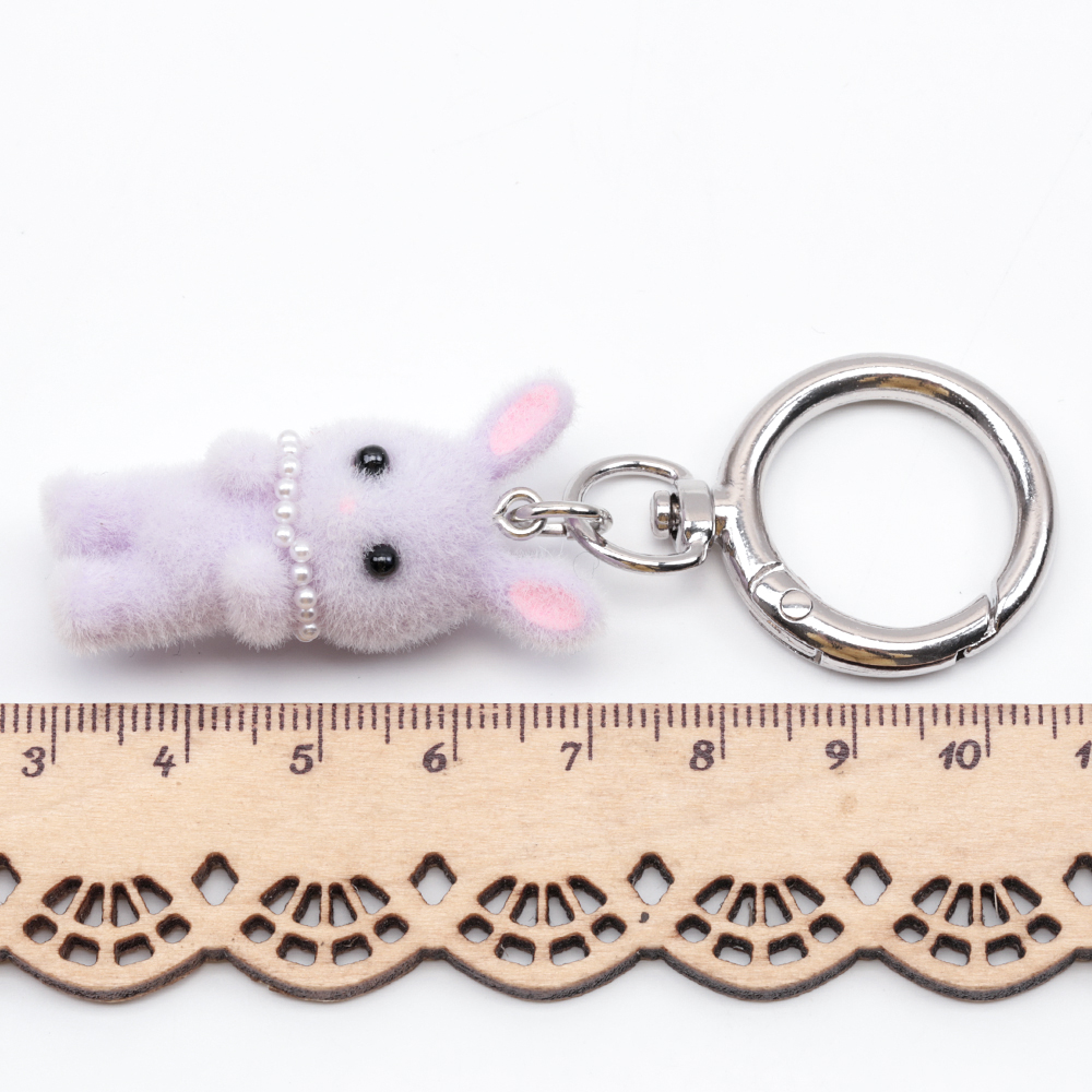 キーホルダー ウサギ うさぎ 兎 キュート ネックレス付きフロッキー